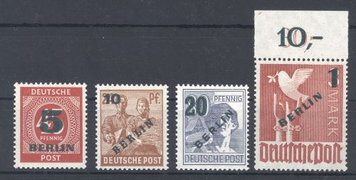 Berlin Michel Nummer 64-67 Grünaufdruck 1949 **, geprüft BPP
