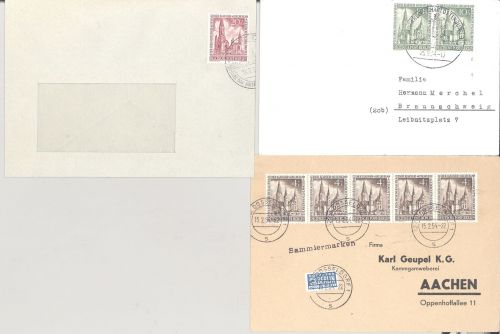Berlin, 3 Briefe aus Michel Nummer 106-09, Gedächtniskirche 1953