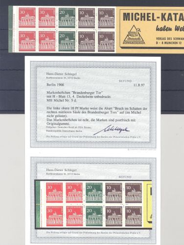 Berlin Markenheftchen Brandenburger Tor 1966 Plattenfehler III **, FA BPP