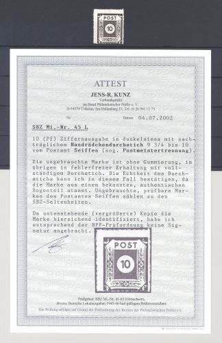 SBZ Michel Nummer 45 L, 10 Pfg. Seiffen ungebraucht (*), FA BPP
