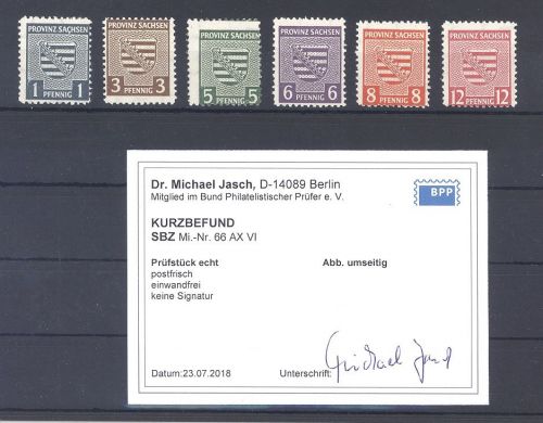 SBZ Michel Nummer 66-71 X A, Postmeistertrennung 1945 **, gp. BPP