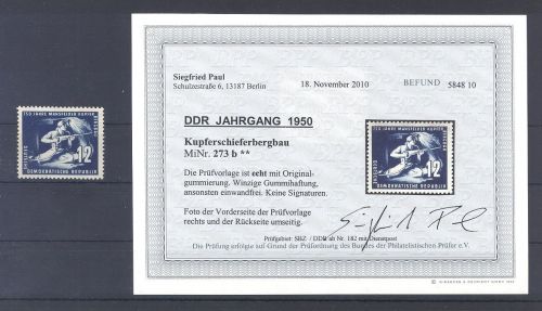 DDR Michel Nummer 273b, 12 Pfg. 1950 in der Farbe b **, Befund BPP