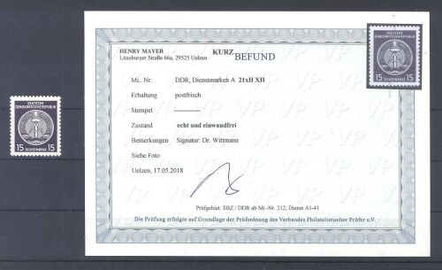 DDR Dienst Mi.Nr. 21 xII - XII, 15 Pfg. Freimarke 1954-56 **, Befund VP