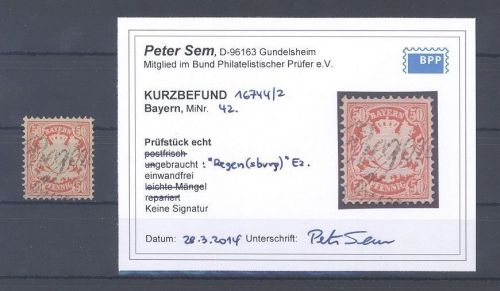 Bayern Michel Nr. 42, 50 Pfg. Wappen mit gutem Stempel, Befund BPP