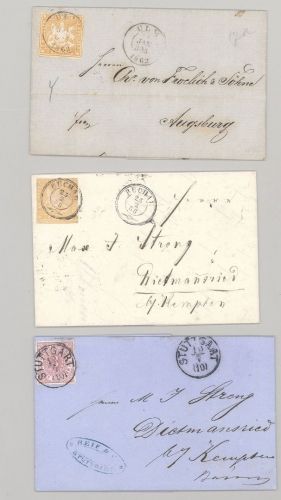 Württemberg, 4 Briefe mit verschiedenen Frankaturen als Posten