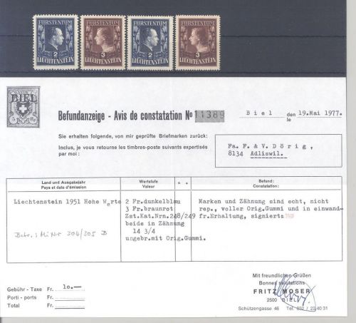 Liechtenstein Michel Nummer 304-05 Fürstenpaar 1951 A + B ** Befund