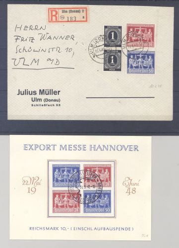 All. Bes. Exportmesse, drei Belege mit FDC als Posten