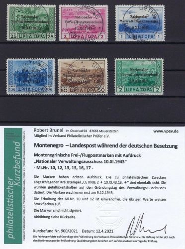 D. Bes. Montenegro Mi 10, 12, 13, 15, 16, 17 je °, ME 720 €, KB Brunel VP