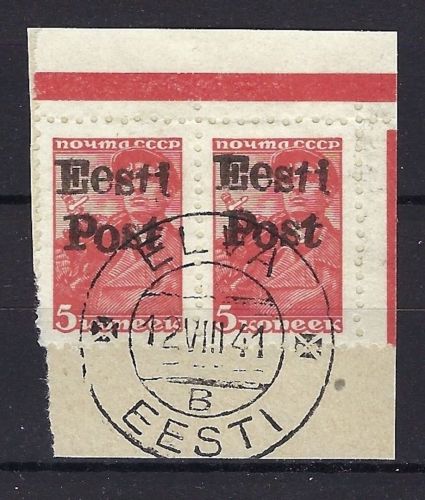 D. Besetzung Estland-Elwa Mi 5 ° Paar auf Briefstück, gep. Krischke