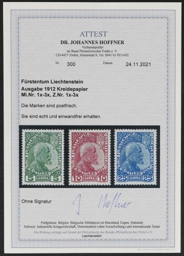 Liechtenstein Mi 1-3 x ** Luxus Satz, FA Hoffner BPP