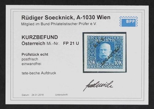 Österreich Feldpost Mi 21 U**, einwandfrei, KB Soecknick BPP