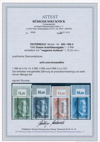 Österreich Mi 693-696 II** OR, einwandfreie Qualität, FA Soecknick BPP