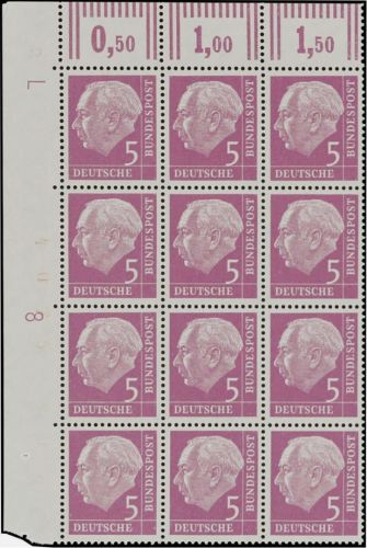 Bund Mi 179y (12) W OR, mit DZ 8+L, einwandfrei, ME 900€, Schlegel BPP