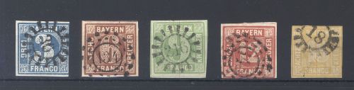 Bayern Michel Nummer 3-7, Freimarken 1850 gestempelt