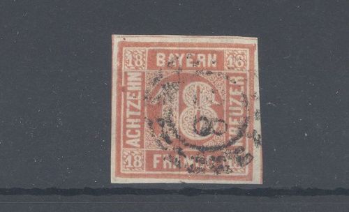 Bayern Michel Nummer 13b, 18 Kreuzer 1862 gestempelt, geprüft