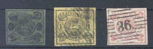 Braunschweig Michel Nummer 10-12, Freimarken 1861-65 gestempelt