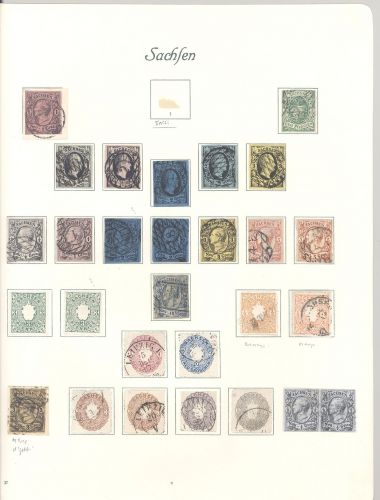 Sachsen Michel Nummer 3-19, Freimarken 1851-63 auf Sammlungsblatt