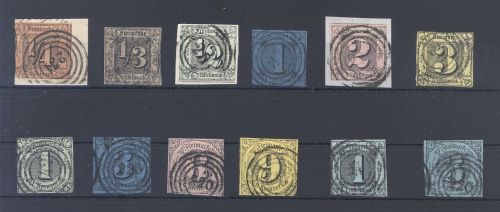 Thurn & Taxis Michel Nummer 1-12, 1. Ausgabe gestempelt