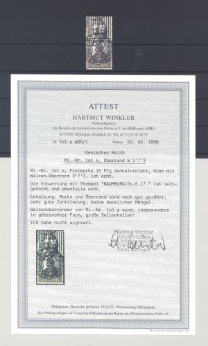 Dt. Reich Michel Nummer 101a, 15 Pfg. 1917 WOR gestempelt, FA BPP