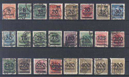 Dt. Reich Michel Nummer 277-96, Freimarken 1923 gestempelt, gp. Infla