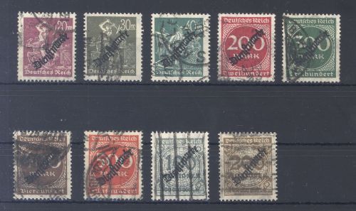 Dt. Reich Dienst Michel Nr. 75-83 aus Freimarken 1923 gestempelt, gp. Infla