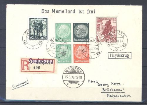 Memel, R - Brief 1939 mit Überdruck R - Zettel aus Stallupönen