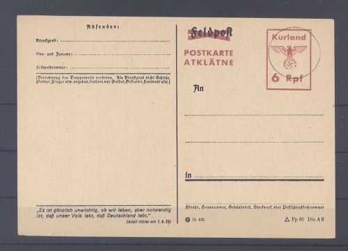 Dt. Bes. 2. WK Kurland, interessante gestempelte GA zu 6 Pfg.