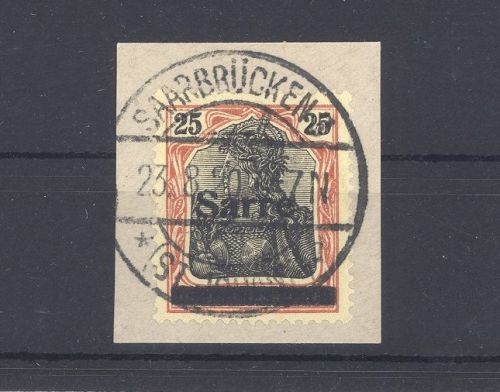 Saargebiet Mi. Nummer 9a III, 25 Pfg. 1920 auf Briefstück, geprüft BPP