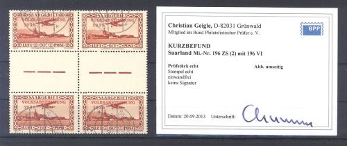 Saargebiet 2 x Michel Nr. 196 Zwischenstegpaare gestempelt Befund BPP