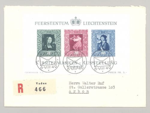 Liechtenstein, FDC Block 5, Briefmarkenausstellung 1949