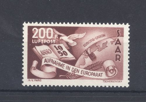 Saarland Michel Nr. 298 I, 200 Fr. Europarat Plattenfehler I **, gp. BPP