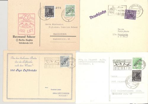 Berlin, 7 Belege mit Frankaturen aus Schwarzaufdruck 1949