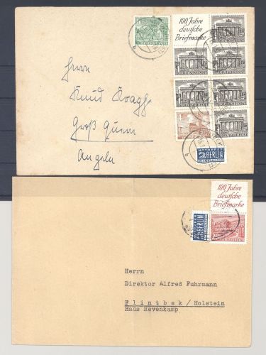 Berlin, 2 Briefe mit Zusammendrucken aus Bauten 1949 als Posten
