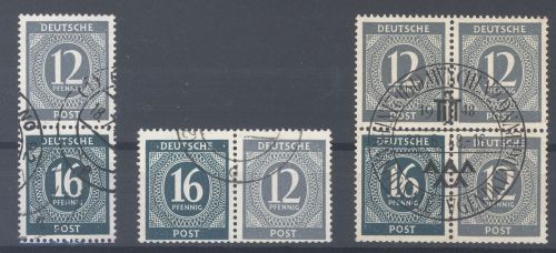All. Besetzung, 3 gestempelte Ziffern Zusammendrucke als Posten
