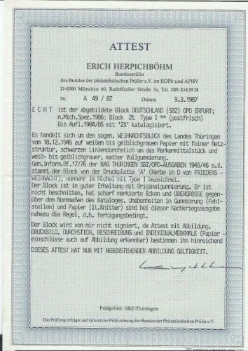 Thüringen Block 2 t I **, mit Fotoattest Herpichböhm BPP