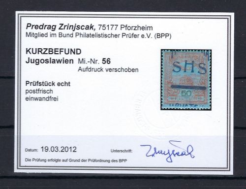 Jugoslawien / SHS-Kroatien, Mi 56 ** Aufdruck verschoben, KB Zrinjscak