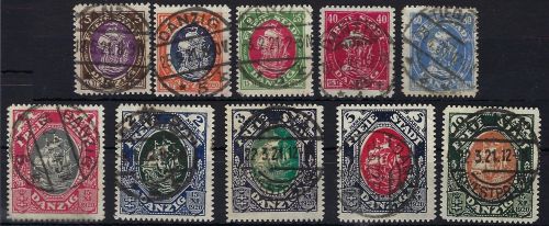 Danzig 1921, Mi 53-62 °, meist zentrisch gestempelt, gep. Infla Berlin