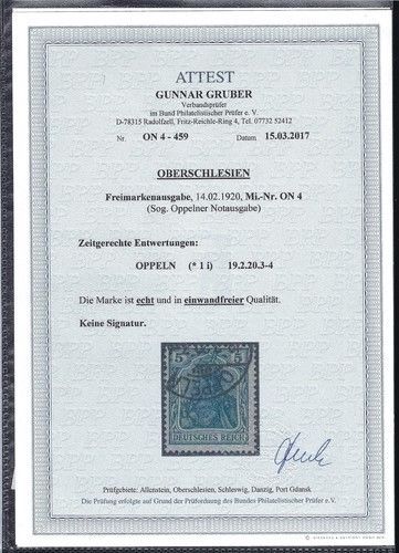 Oberschlesien, Oppelner Notausgaben, Mi 4 ° einwandfrei, FA Gruber BPP