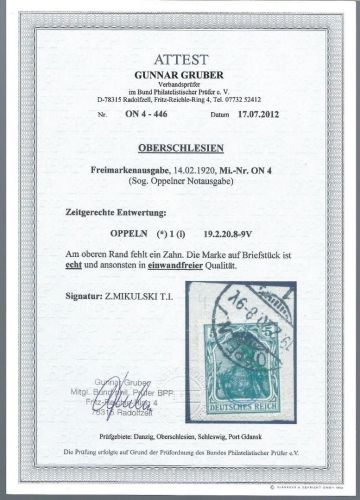 Oberschlesien, Oppelner Notausgaben, Mi 4 ° einwandfrei, FA Gruber BPP