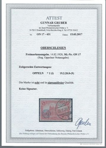 Oberschlesien, Oppelner Notausgaben, Mi 17 ° einwandfrei, FA Gruber BPP