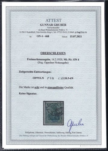 Oberschlesien, Oppelner Notausgaben, Mi 4 ° einwandfrei, FA Gruber BPP