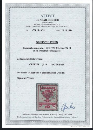 Oberschlesien, Oppelner Notausgaben, Mi 19 ° einwandfrei, FA Gruber BPP