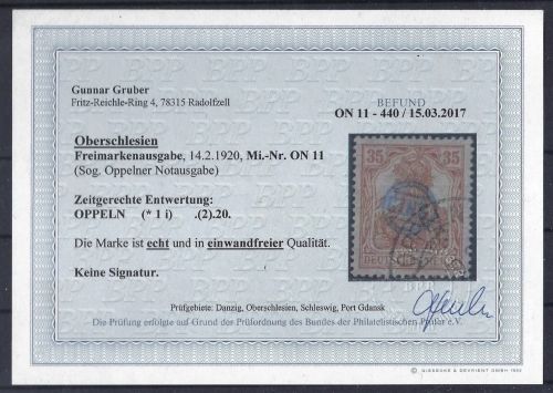 Oberschlesien Oppelner Notausgaben, Mi 11° einwandfrei, Bef. Gruber BPP