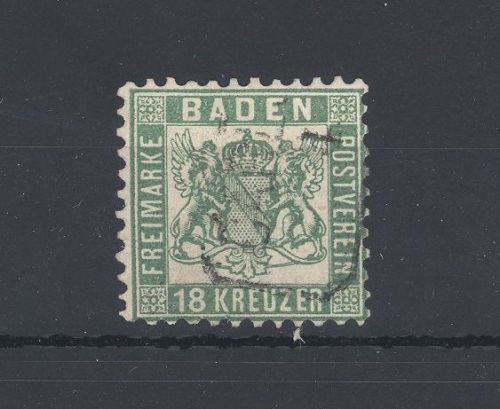 Baden Michel Nummer 21a, 18 Kreuzer Freimarke 1862 gestempelt