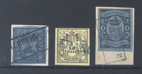 Oldenburg Michel Nummer 2, 4 und 6 aus 1852-61 gestempelt