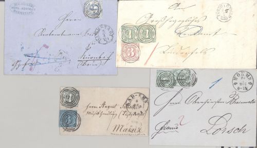 Thurn & Taxis, 4 Briefe mit verschiedenen Frankaturen als Posten