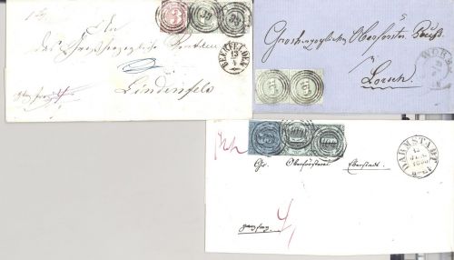 Thurn & Taxis, 3 Briefe mit Paar Frankaturen als Posten