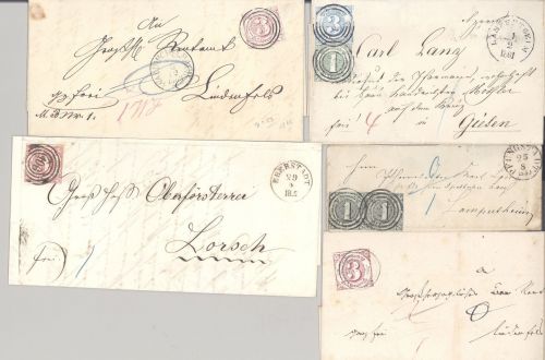 Thurn & Taxis, 5 Briefe mit verschiedenen Frankaturen als Posten