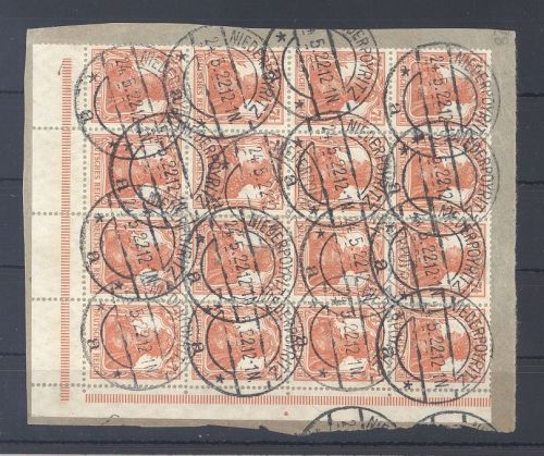 Dt. Reich Mi.Nr. 99b, 7 1-2 Pfg. Germania als 16er Bogenteil gestempelt