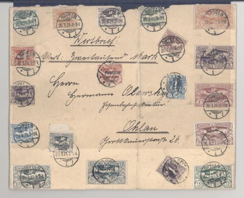 Dt. Abstimmung Oberschlesien, großer Brief mit umfangreicher Frankatur